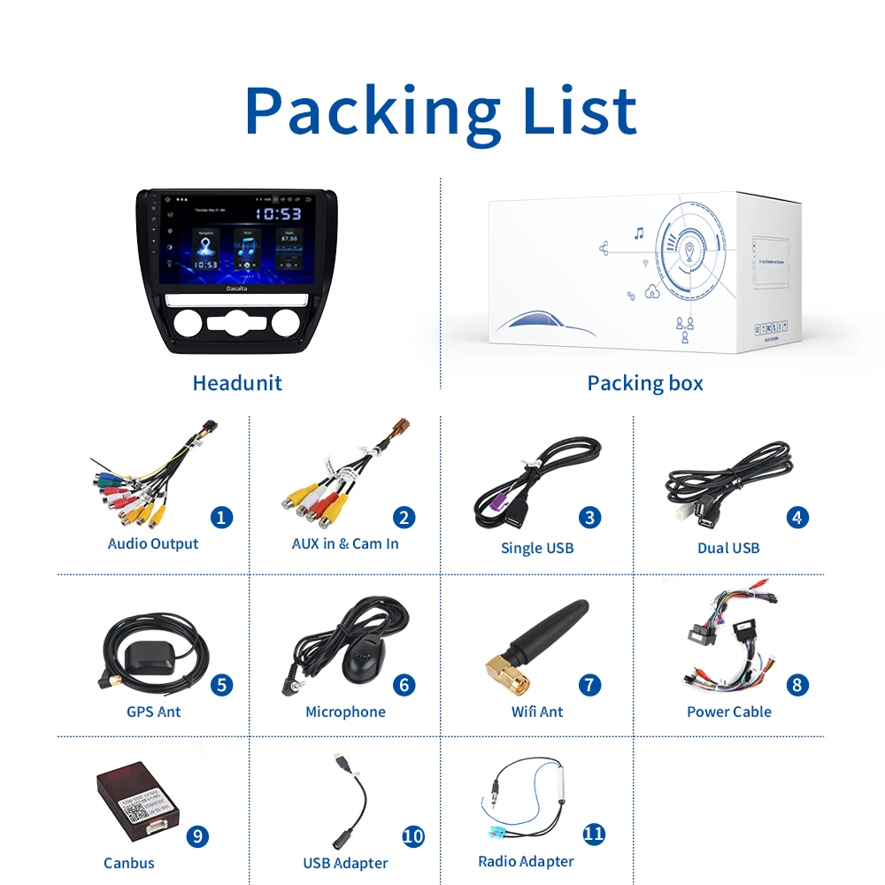 

Dasaita Car 1 Din Radio Android 10.0 for VW Jetta Carplay 2011 2012 2013 2014 2015 GPS 64GB ROM 10.2" Stereo Multi-Touch Screen