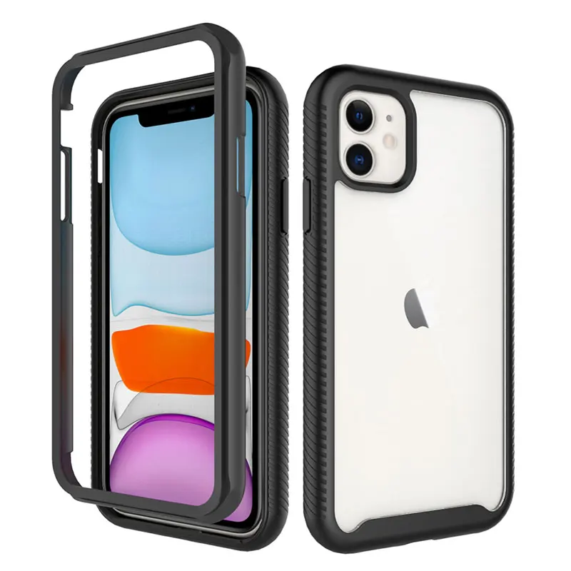 

Shockproof Bumper Phone Case For iPhone 11 12Pro Max XR XS Max 7 8 Plus X 12Pro Transparent Armor 2in1 Hybrid Protect Back Cover