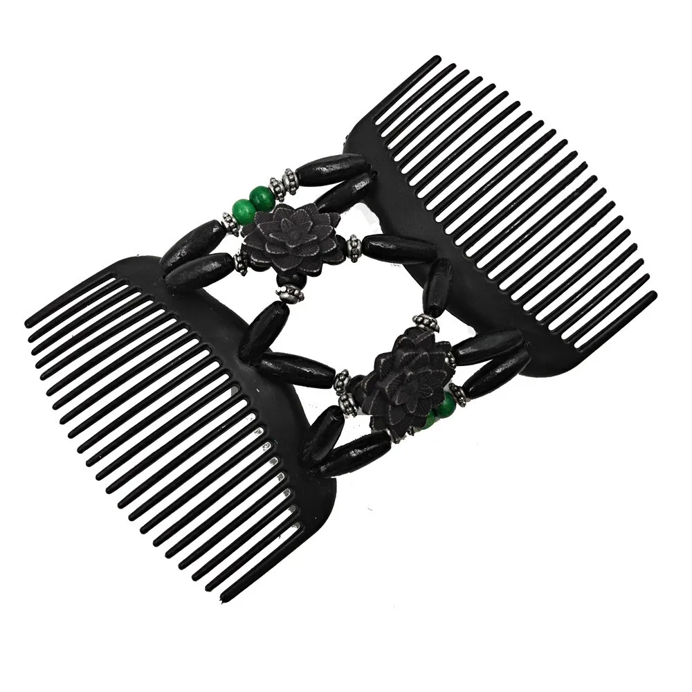 Заколка для волос из деревянных бусин расческа фиолетового золота двойная