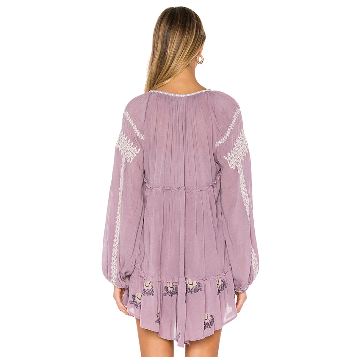 

Boho Floral Embroidery Mini Dress Long Sleeve V Neck Vintage Vestidos Fall Beach Loose Casual Clothes 2019 Short Women Dresses