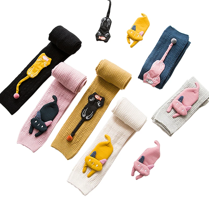 Хлопковые леггинсы с мультяшным рисунком для маленьких девочек вязаные теплые