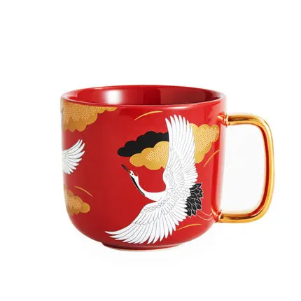 Chinese Retro Ceramic Mug Hand-painted Flower White Crane Water Coffee Tea Milk Cup Drinkware High-end Gift Boxed | Дом и сад