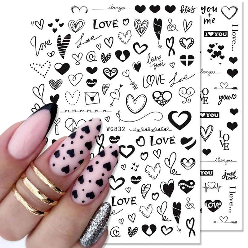 

1PC 3D Nail Stickers Heart Love Self-Adhesive Slider Letters Nail Art Decorations Valentine's Day Decals Manicure Accessories