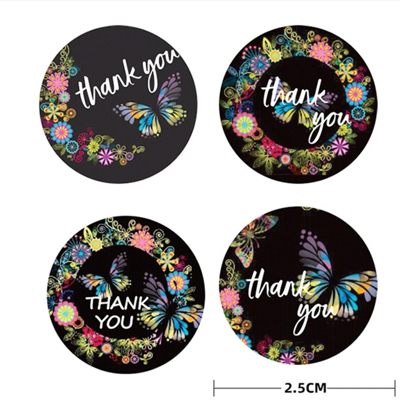 100500pcs Thank you stickers colorful pattern flower butterfly Sticker celebrate shop Festival Birthday Gift kids sealing label