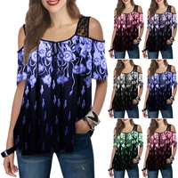 womens t shirt 2021 latest design falling shoulder lace short sleeve top casual sling women sexy ladies t shirt top