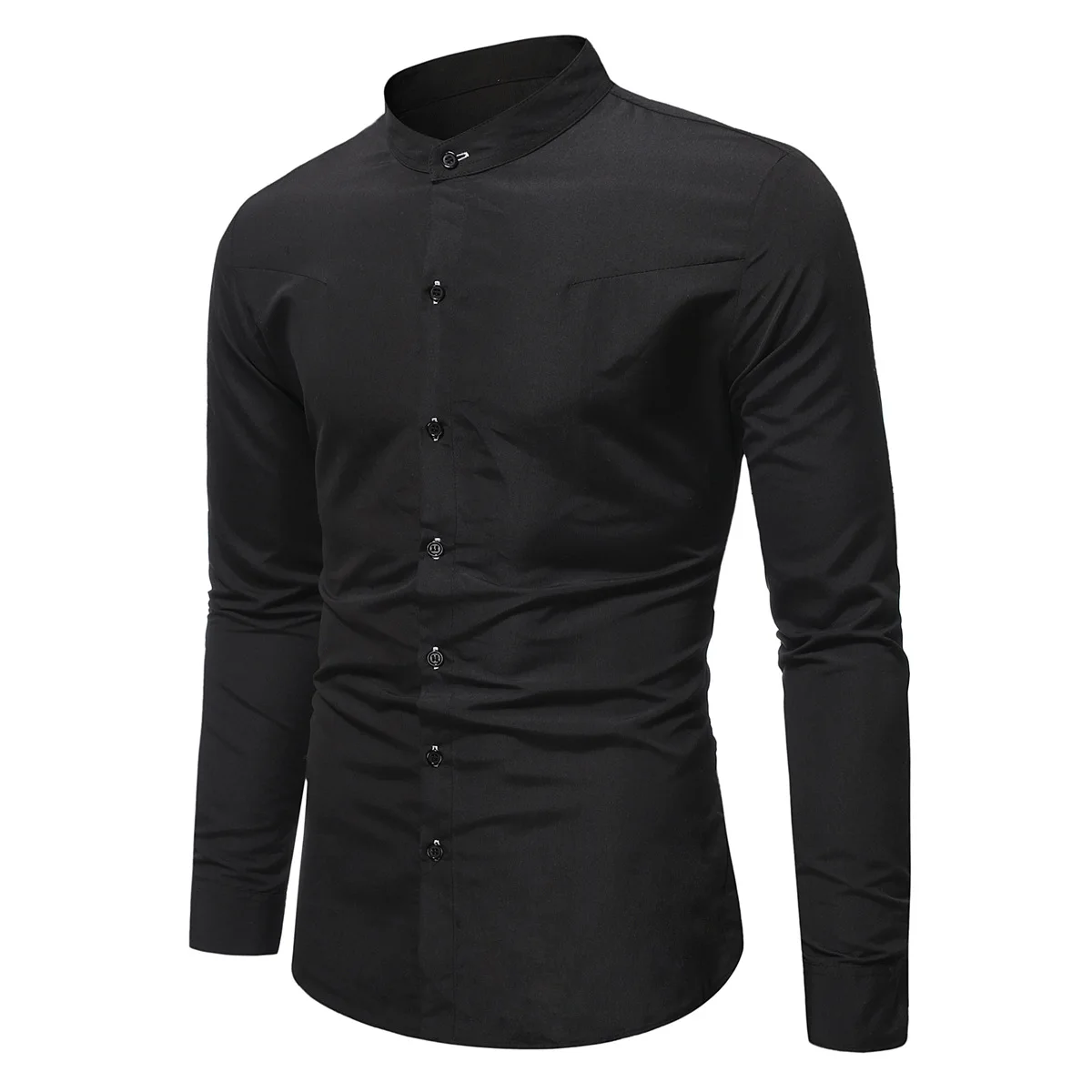 2021 new Fashion Casual button up shirt  Men Business Casual Solid Color Stand Collar Men's Long Sleeve Shirt Men stand collar raglan sleeve button design t shirt