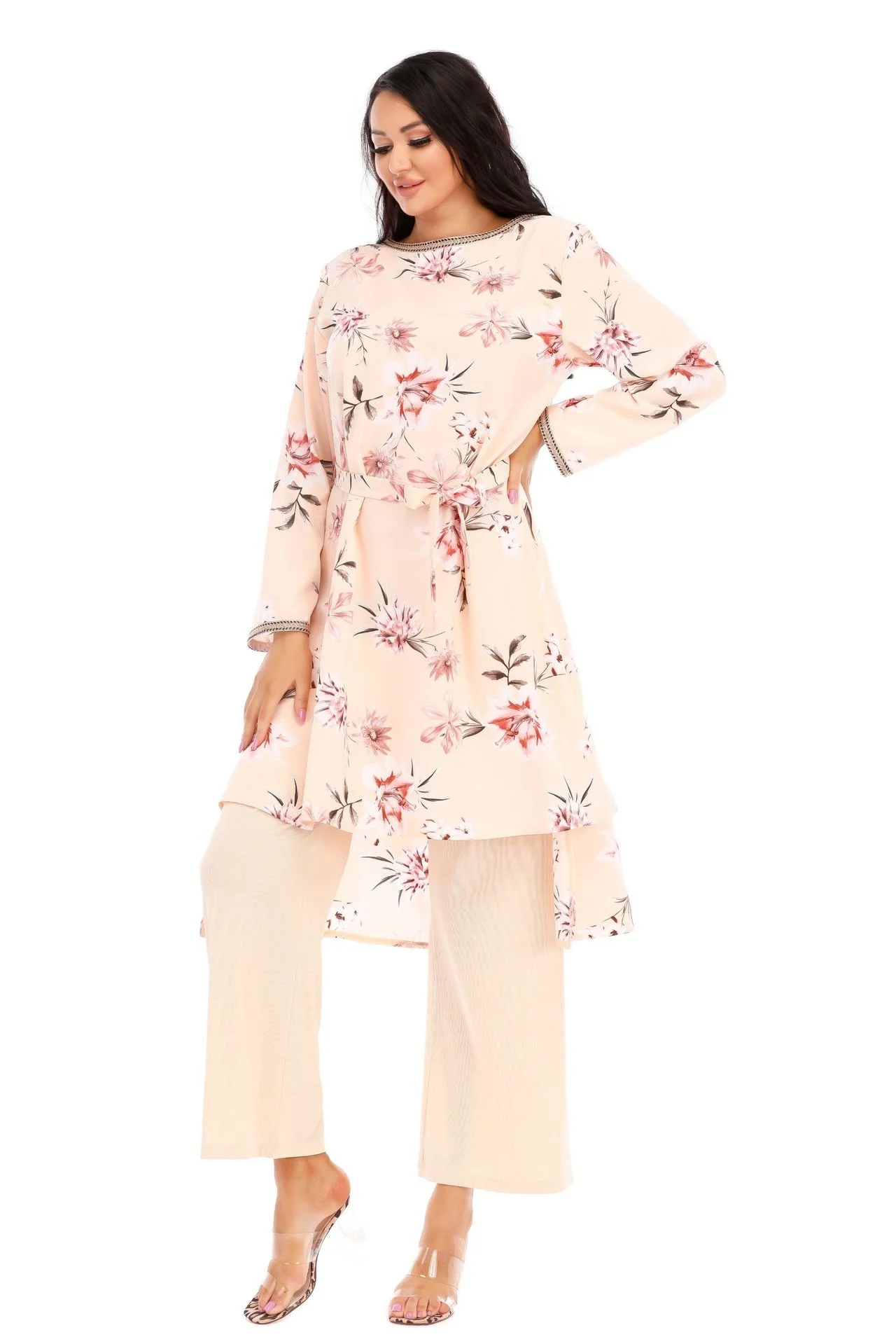 

Elegant Print Abaya 2pcs Pant Sets Robe Women Jumpsuits Muslim Suits Tracksuit Outfits Islam Sporting Longue Ensemble Female