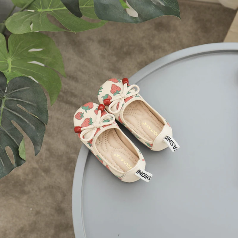 Girl Shoes Cute Strawberry Loafers Ballet Flats Toddler Shoe Single Soft Sole Princess Kids Rubber Moccasins |