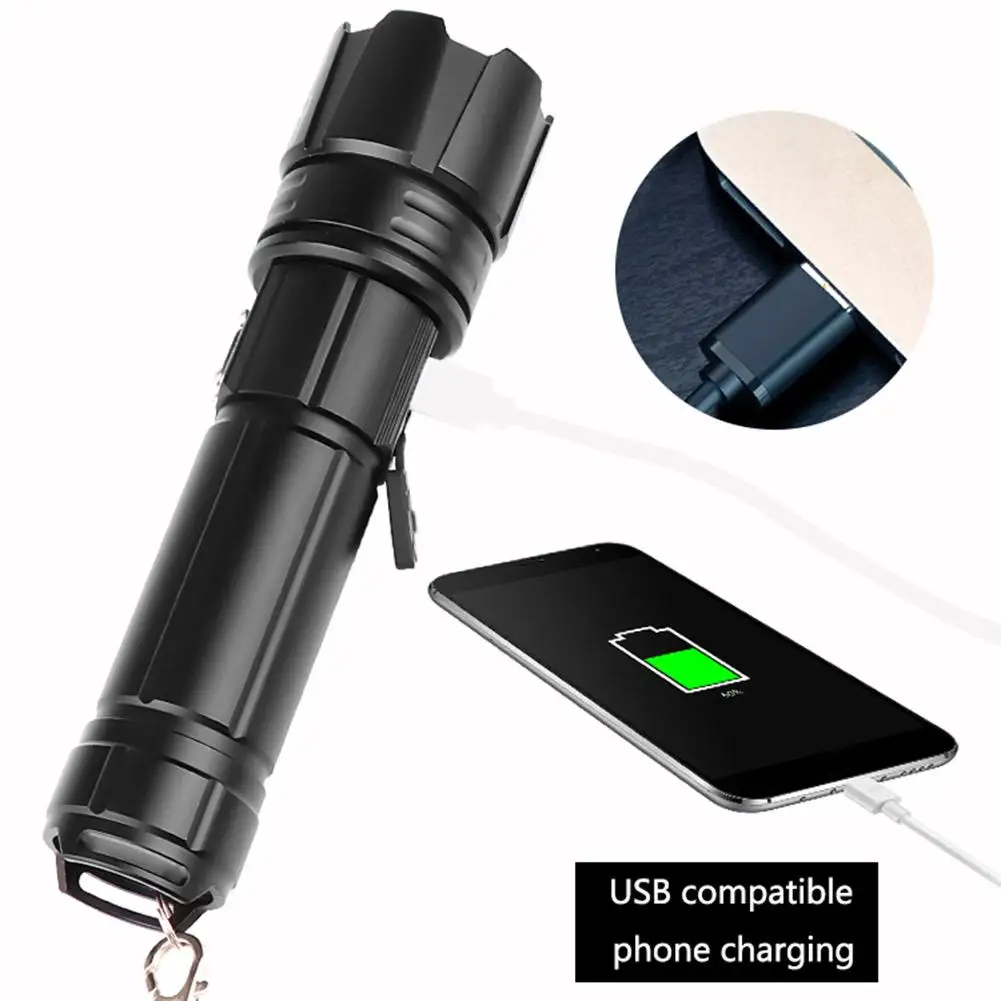 

3000lm Flashlights Hand Rope Electricity Display Pressure Switch Waterproof Rechargeable XHP70LED Smart Zoom Glare Flashlight
