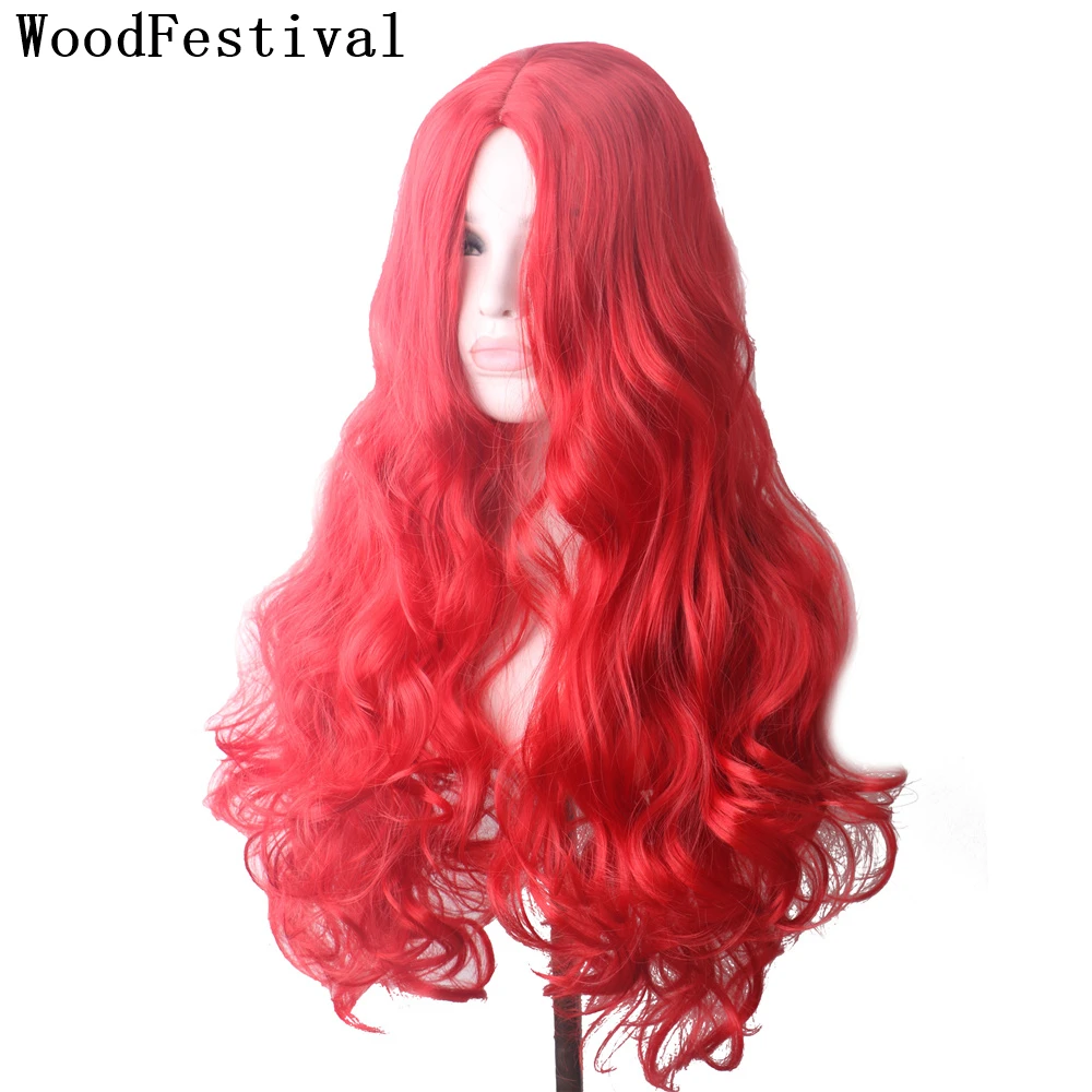 

WoodFestival Synthetic Red Wig Wavy Female Long Hair Cosplay Colored Wigs For Women Rainbow Pink Purple Green Blonde Blue Brown