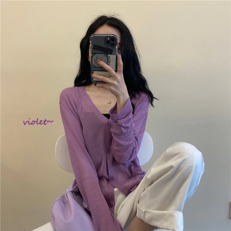 

Женский тонкий трикотажный кардиган с V-образным вырезом и длинным рукавом