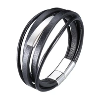 hot trendy leather bangles men stainless steel multilayer braided rope bracelets male wristband jewelry punk accessories sp1011