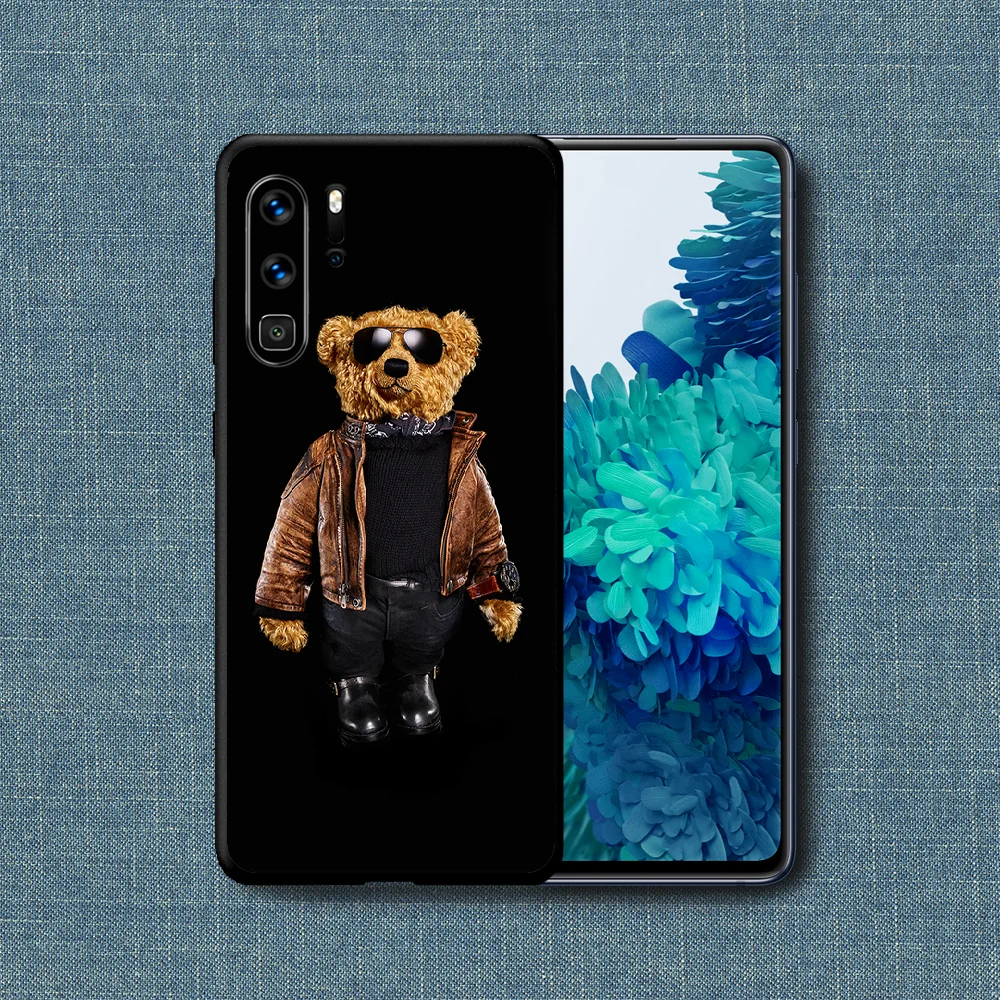 

Italy Trendy Brand Bear Phone Case For Huawei P Mate Smart 10 20 30 40 Lite Z 2019 Pro black Hoesjes Silicone Shell Pretty Coque