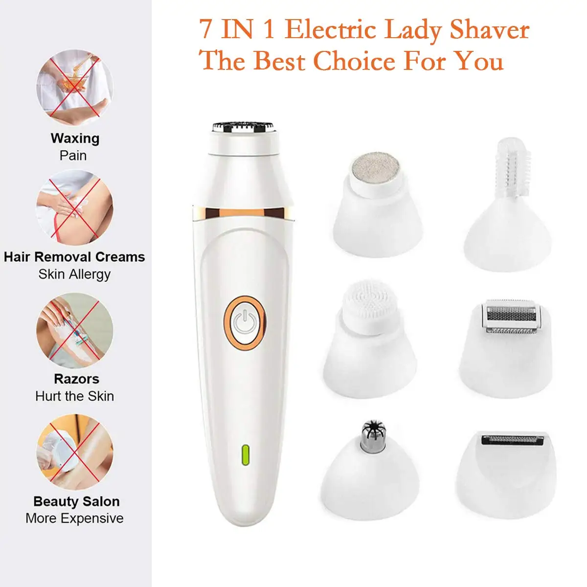 

7 In 1 Electric Epilator Hair Remover Rechargeable Lady Shaver Razor Nose Hair Eyebrow Trimmer Facial Hair Removal Machine