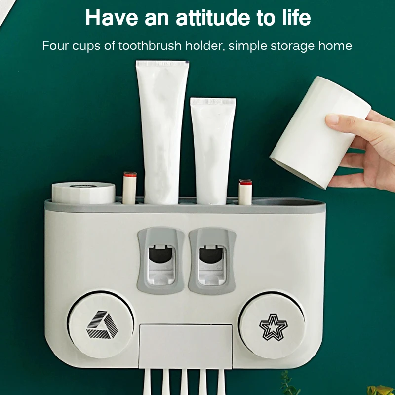 

Multifunction Toothbrush Holder Toothpaste Dispenser Dustproof Cosmetics Storage Rack Convenient Bathroom Accessories