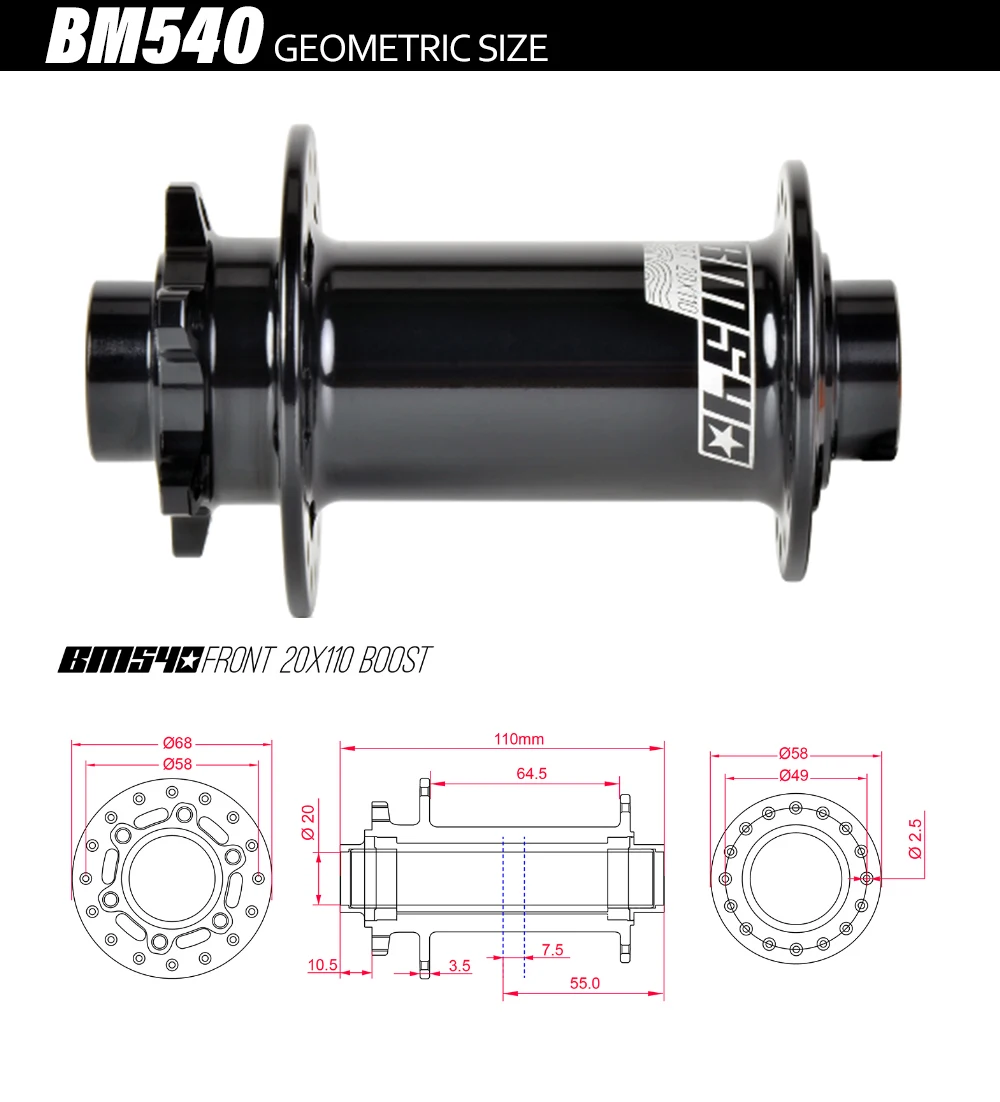 Передняя велосипедная ступица KOOZER BM540 FR/AM/DH горная BOOST or Thru 110*20 мм 32 отверстия 110x15 2