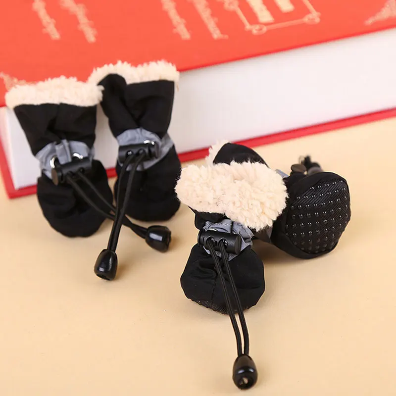 4 шт. обувь для собак Зимние непромокаемые плюшевые бархатные Нескользящие