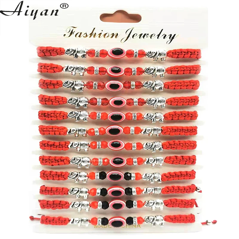 

12Pieces Elephant And 10*8 Resin Eyes Red Thread Braided Bracelet Has Exorcism Protection Effect On Behalf Of Good Luck