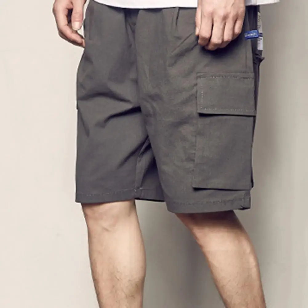 

Shorts Drawstring Multi Pockets Men Solid Color Loose Knee-length Pants for Summer Leggings Running Sports Shorts Beach Shorts