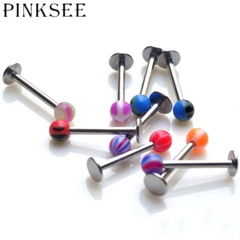Pinksee 1 шт. разные цвета Нержавеющая сталь губ шпильки шарик из эпоксидной смолы