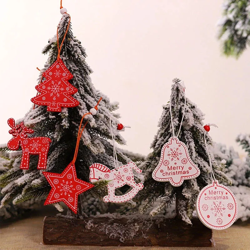 

12Pcs Christmas Decorations for Home Santa Claus Wooden Pendants Wood Xmas Tree Ornaments Snowman Hanging Decor Navidad 2021