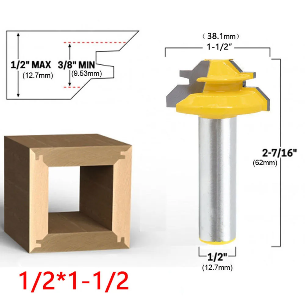

45 Degree Lock Bevel Milling Cutter Drill Bit Diameter 6.35 12.7mm Shank for Woodworking Splicing Tenon Cutter Power Tools