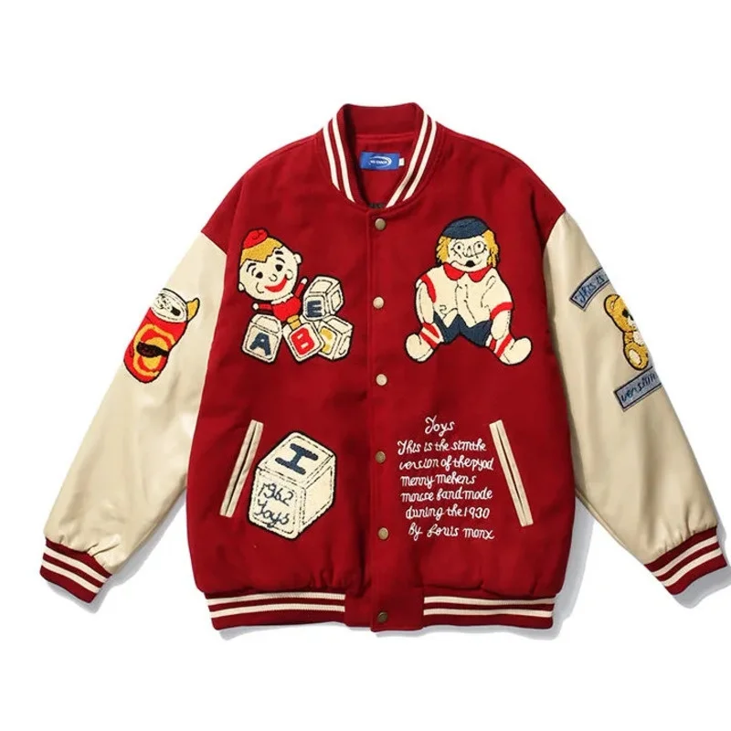 

Embroidery Cartoon Women Bmber Jacket Fashion Long Sleeve Casual Jackets 2021 Button Streetwear Loose Women Baseball Jacket