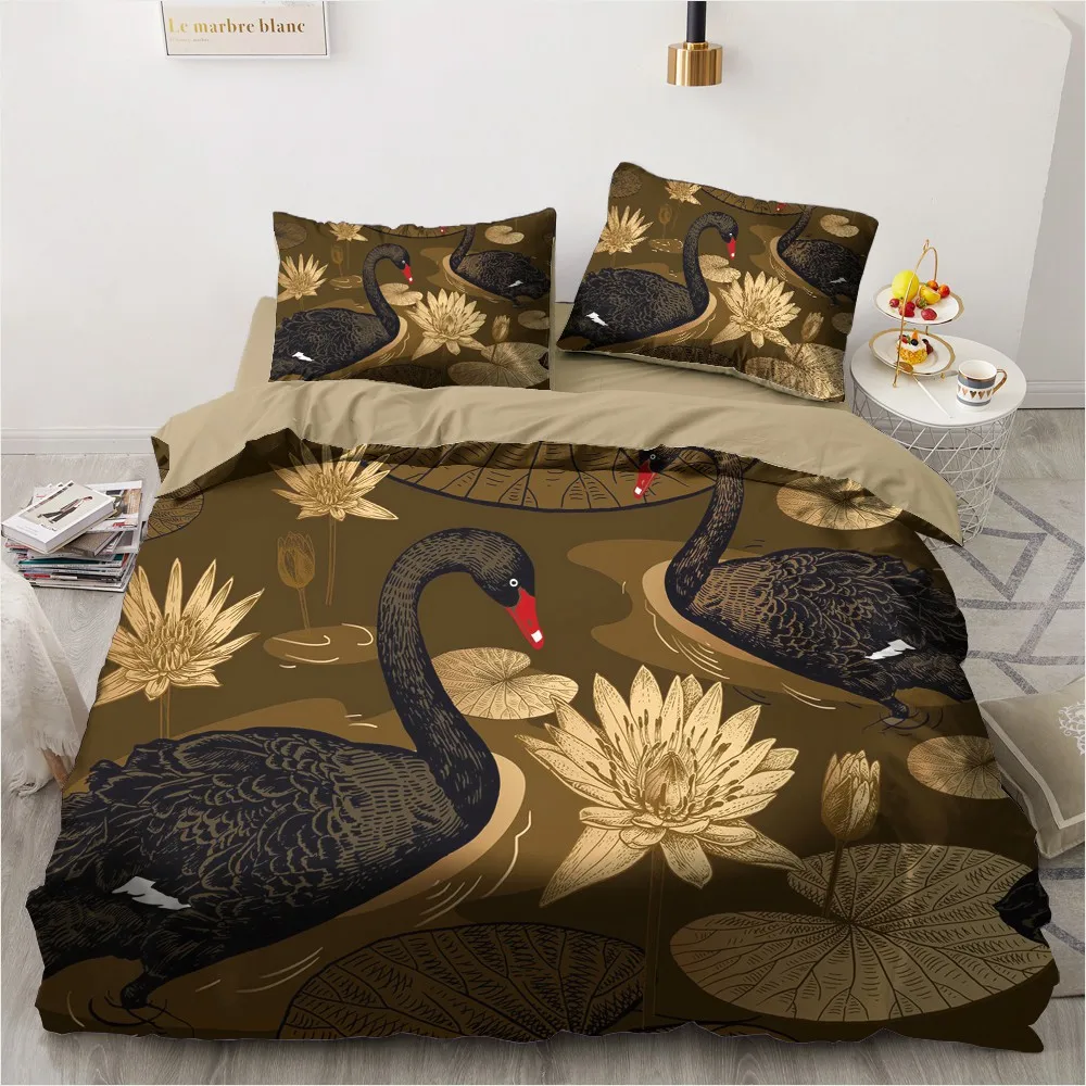 

Black Quilt Cover Sets 3D Custom Design Modern Comforther Covers Pillow Cases King Queen Single Twin Size Gold Tree Bedding Set