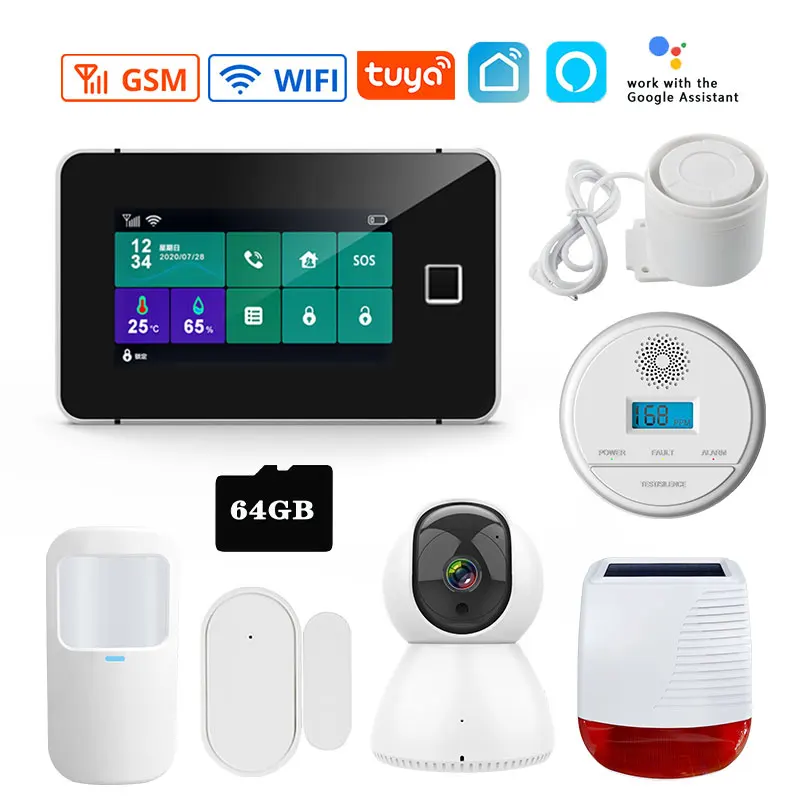 Tuya WiFi GSM Smart Home Security Alarm System Temperature Display 433MHz Burglar Alarm With Motion Sensor Support Alexa &Google
