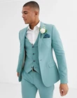 Мужские костюмы мятно-зеленого цвета из 3 предметов, свадебные смокинги для шафера, 2021, мужской официальный костюм с заостренным лацканом, костюм для выпускного вечера (пиджак + брюки + жилет)