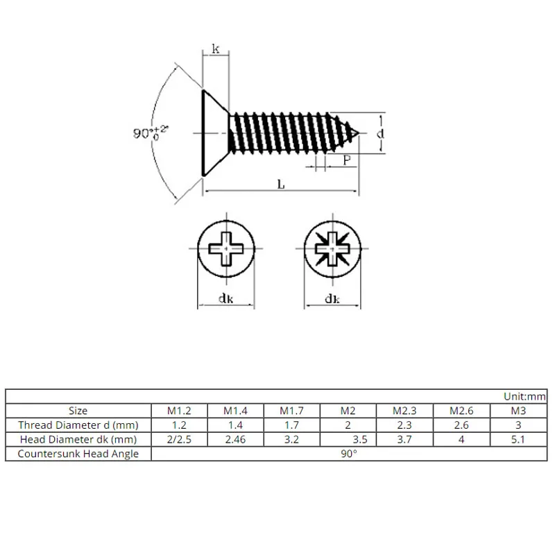 200 500 шт. M1.0 M1.2 M1.4 M1.7 M2 M2.3 M3 черный KA Micro Phillips потайной головкой самонарезающие винты