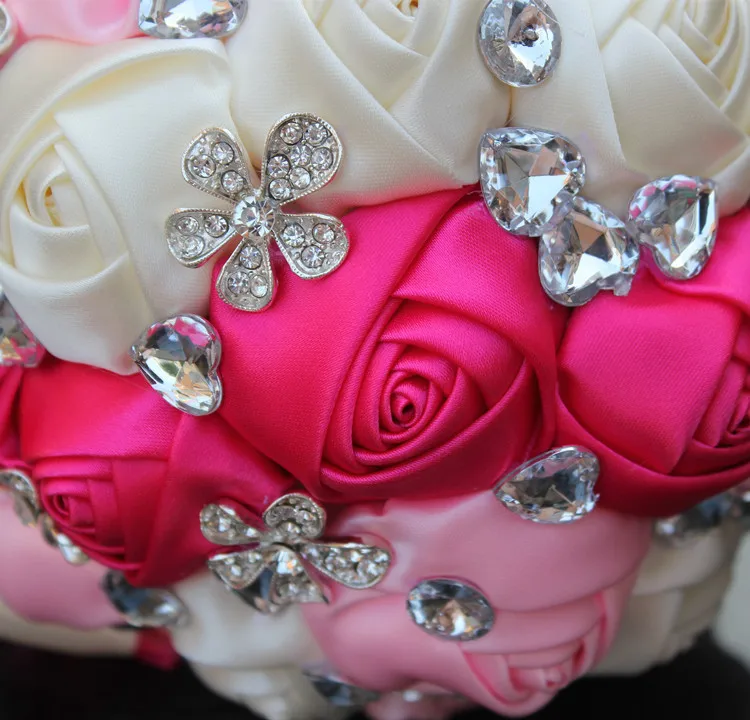 

Weztez Handmade Elegant Wedding Bouquet Decorative Artificial Rose Flower Rhinestone Bride Bridesmaid Crystal Flower SPH129