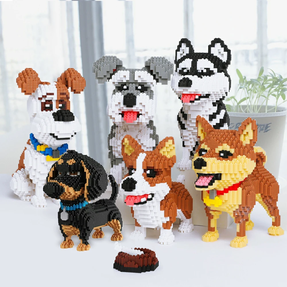 

Cartoon Dog Animal Pet Siberian Husky Schnauzer 3D Model Building Blocks Kits Diamond Brick Educational Toy for Children Gifts
