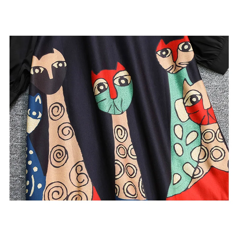 Женское платье рубашка в офисном стиле с мультяшным принтом животного свободная