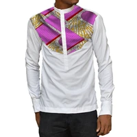 african print shirts men ankara long sleeve dashiki shirts white cotton and wax patchwork o neck tops africa clothing