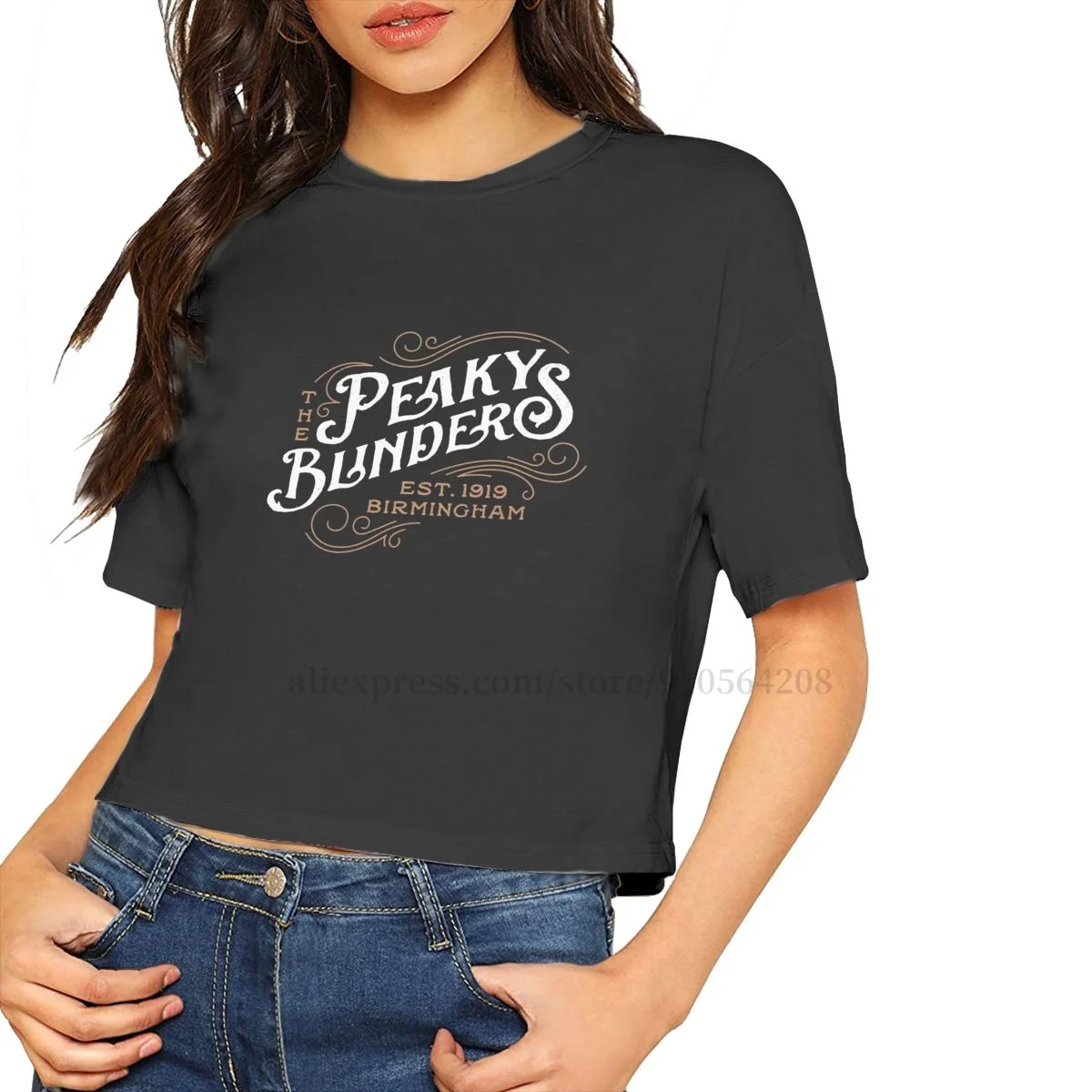 

ZISA Peaky Blinders T Shirts for Women Leak Navel T Shirt Women Short Sleeve Tee Casual Cotton T Shirt Crop Top