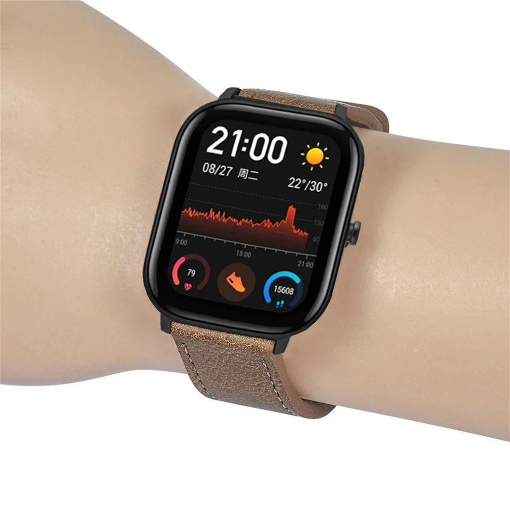 Сменный кожаный ремешок для часов Huami Amazfit GTS 2 цвета | Электроника