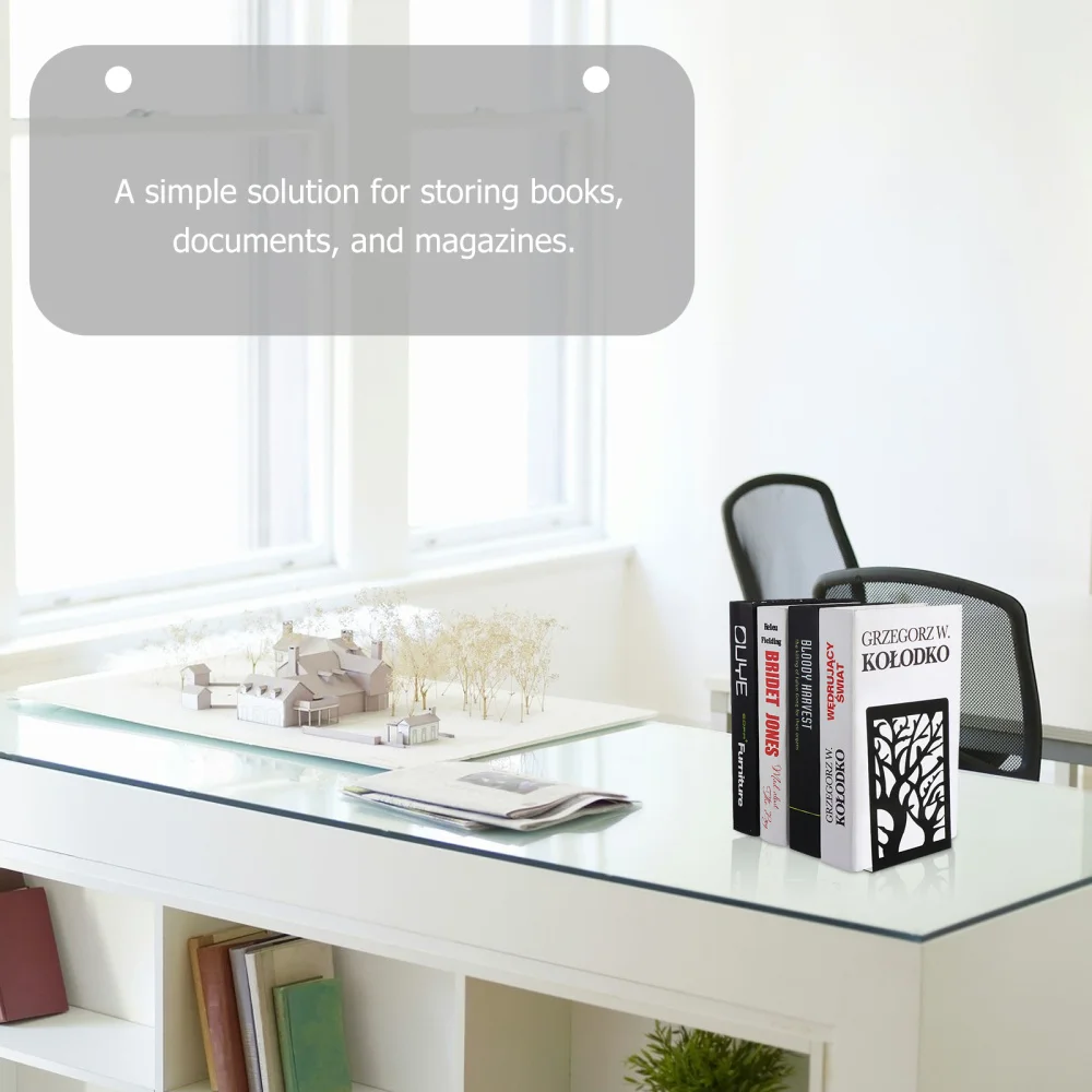 

1 Pair Practical Iron Bookends Simple Bookshelf Hollow Out Book Stands