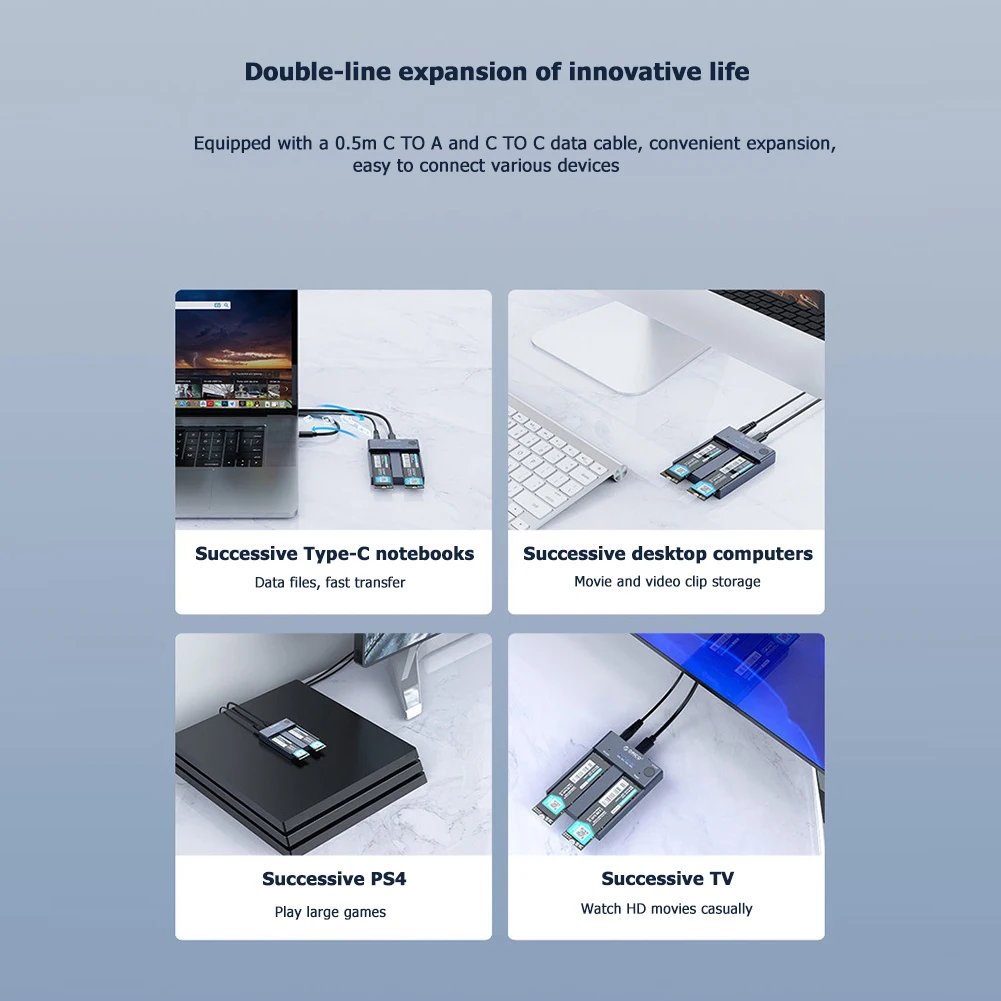 Gamer Computer Laptop Desktops Accessaries Supplies Dual Bay M.2 NGFF NVMe SSD Dock 10Gbps USB 3. 1 Type-C Docking Station