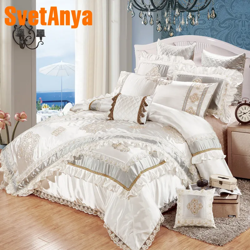 Серебро роскошный Европейский Стиль 11 шт постельные покрывала постельное белье