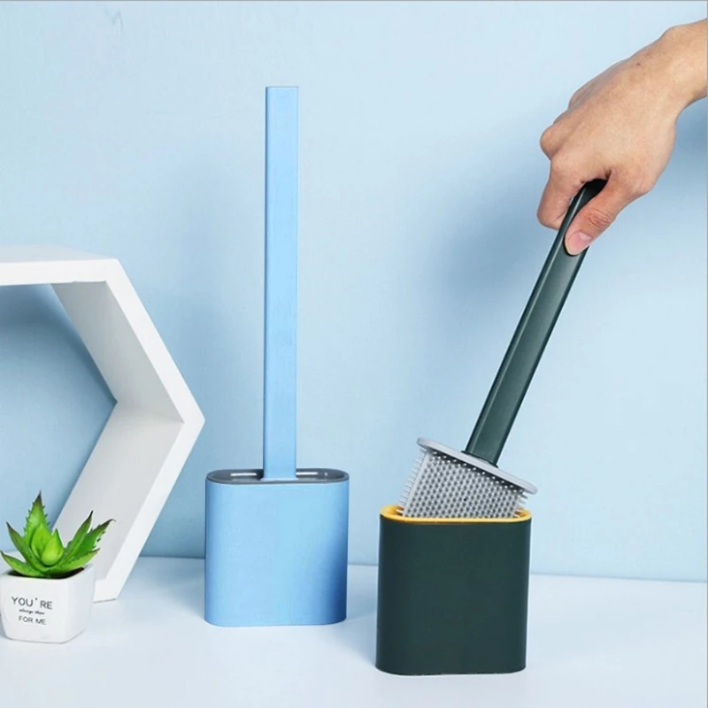 

Long Handle Toilet Brush with Drying Holder Soft Rubber Head 360 Degree Deep Cleaning Brushes Bathroom Accessories