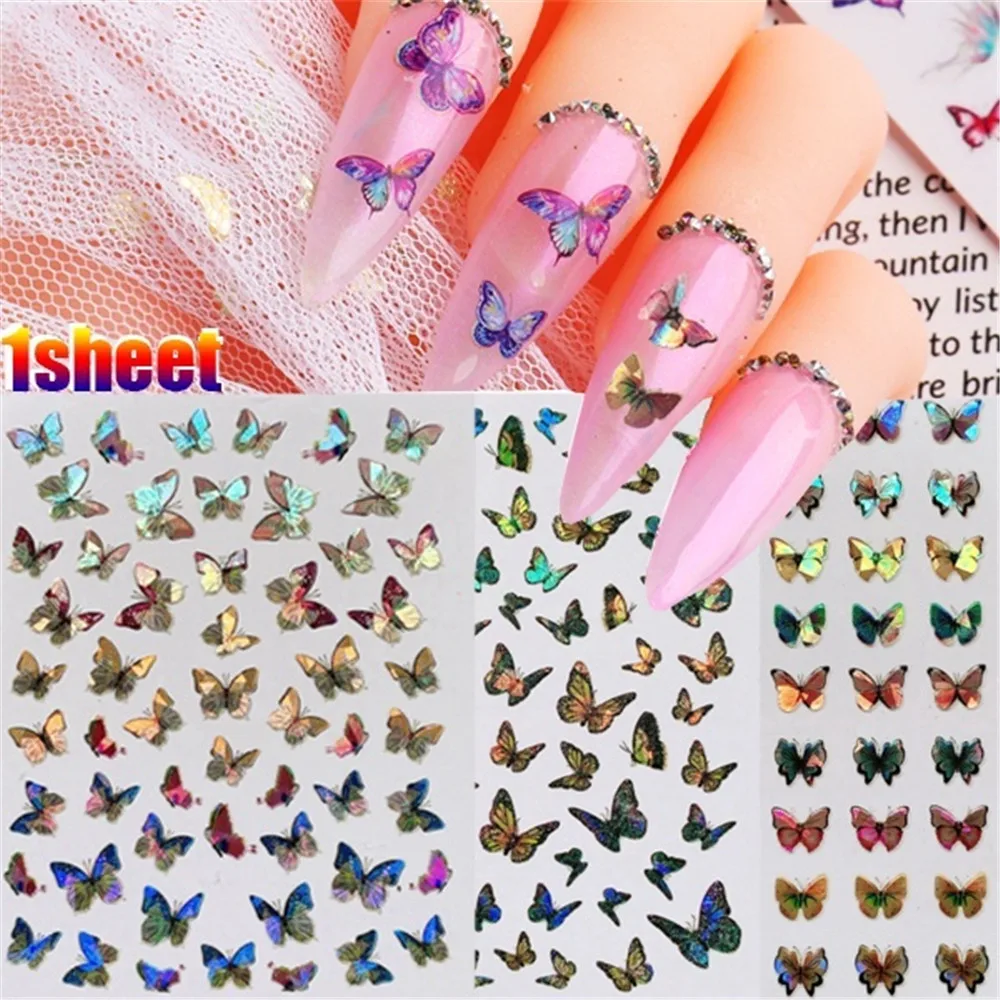 

3D Butterfly Nail Art Stickers Adhesive Sliders Colorful Nail Transfer Decals Foils Wraps Decorations Nail Art Laser Manicure