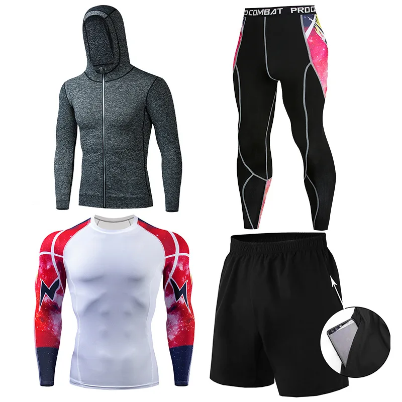 

Men Running Jogging Training Clothes Sets Football Basketball Cycling Fitness Sport Wear Kits Teenager Compression Sportswear