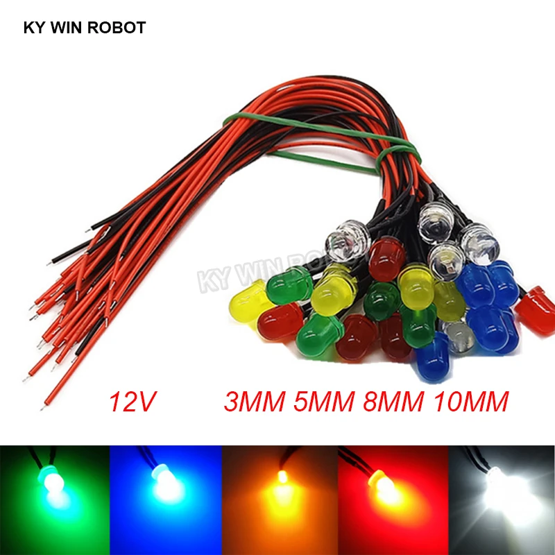 5 10 шт. 3 мм 8 LED 12 в 20 см Prewired белый красный зеленый синий желтый оранжевый диодный