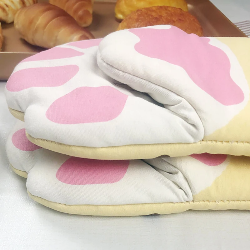 

3D Cartoon Animal Cat Paws Oven Long Mitts Microwave Heat Resistant Non-slip Gloves Cotton Baking Insulation Gloves