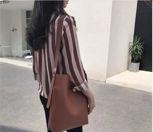 

Houthion Stripe Chiffon Women's Blouses Long Sleeve Top Spring Summer Fashion Casual Retro Temperament Blouse Woman Shirt