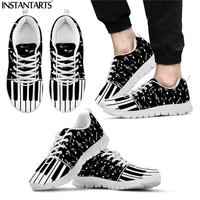 instantarts women casual flats shoes 3d piano keyboard musical print classic lace up mesh sneakers females trainer footwear girl