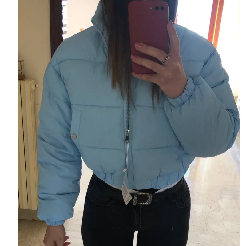 Women Short Puffer Jacket Cotton-Padded Thick Drawstring Parkas Zipper Winter Bubble Basic Jacket Bomber Coat Warm Casual Outfit