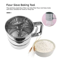 handheld flour sieve semi automatic home kitchen icing sugar strainer cup stainless steel mesh flour filter diy baking tool
