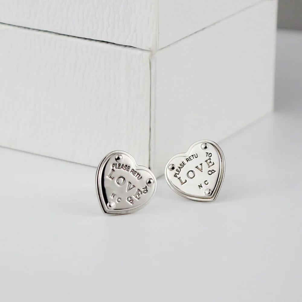 

KT real 925Luxury LOGO 1 earrings: 1High Quality classic NEW rivet heart-shaped Earrings TIF Jewelry woman